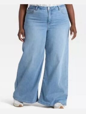 NWT Ava & Viv Wide Leg High Rise Comfort Stretch Waist Denim Jeans Plus Size 26